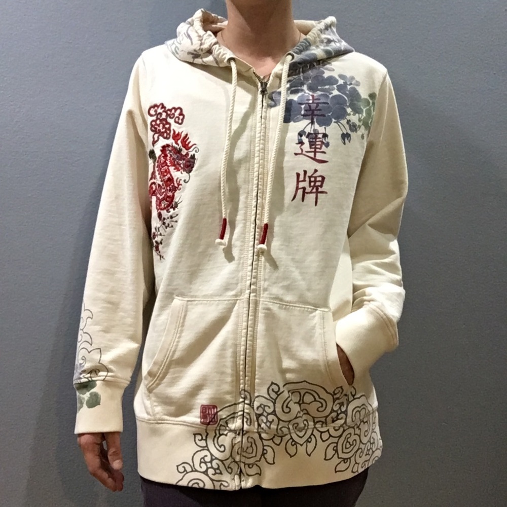 Lucky Brand Japanese Dragon Embroidered Hoodie